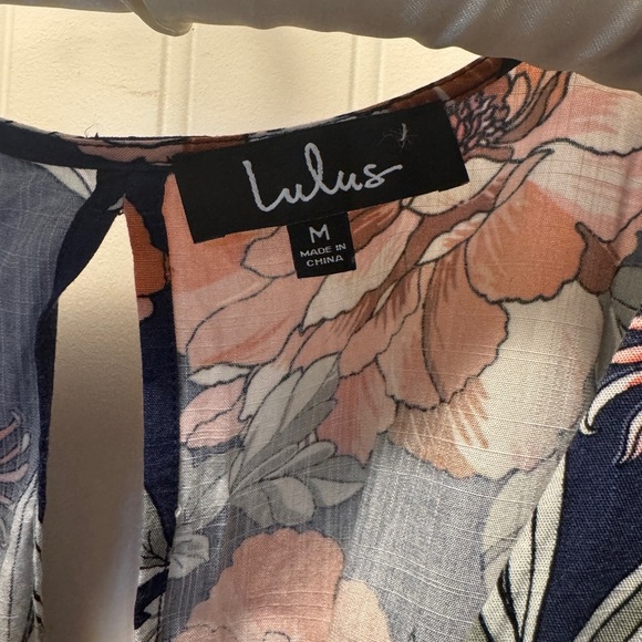 LULUS | Botanic of Time Navy Blue Floral Print Tie-Front Skater Dress | SZ M - Picture 6 of 7